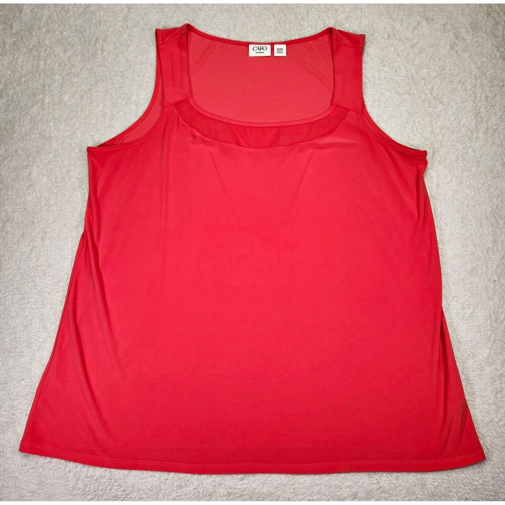 Cato Women's Size 18/20W Sleeveless Blouse Coral Red Scoop Neck Stretch